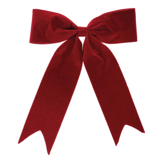 A large, 16-inch red velvet holiday bow with multiple loops, hanging against a white background.