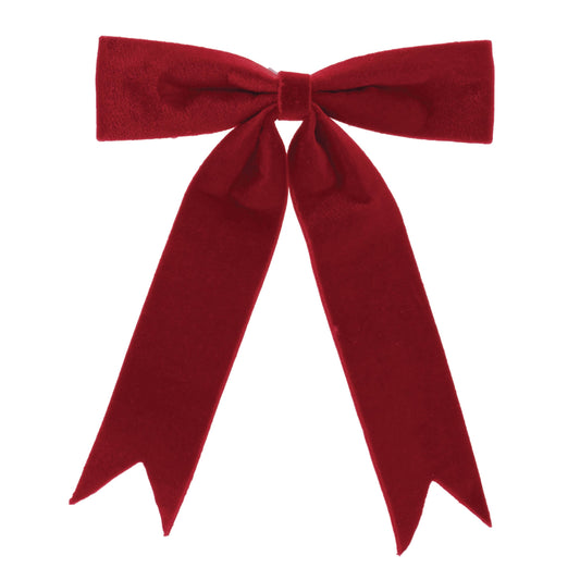 Set of two red 13-inch polyester holiday bows with clear hangers for wreaths, garlands, and trees