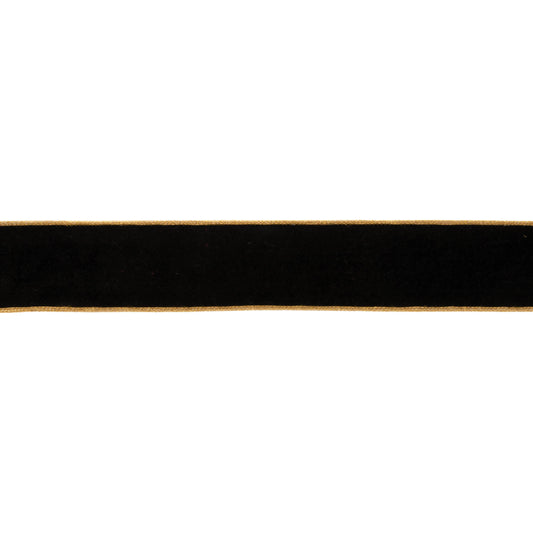 Set of two black wired ribbon rolls, 2.5″ wide × 10 yards, with gold trim for elegant bows and holiday décor