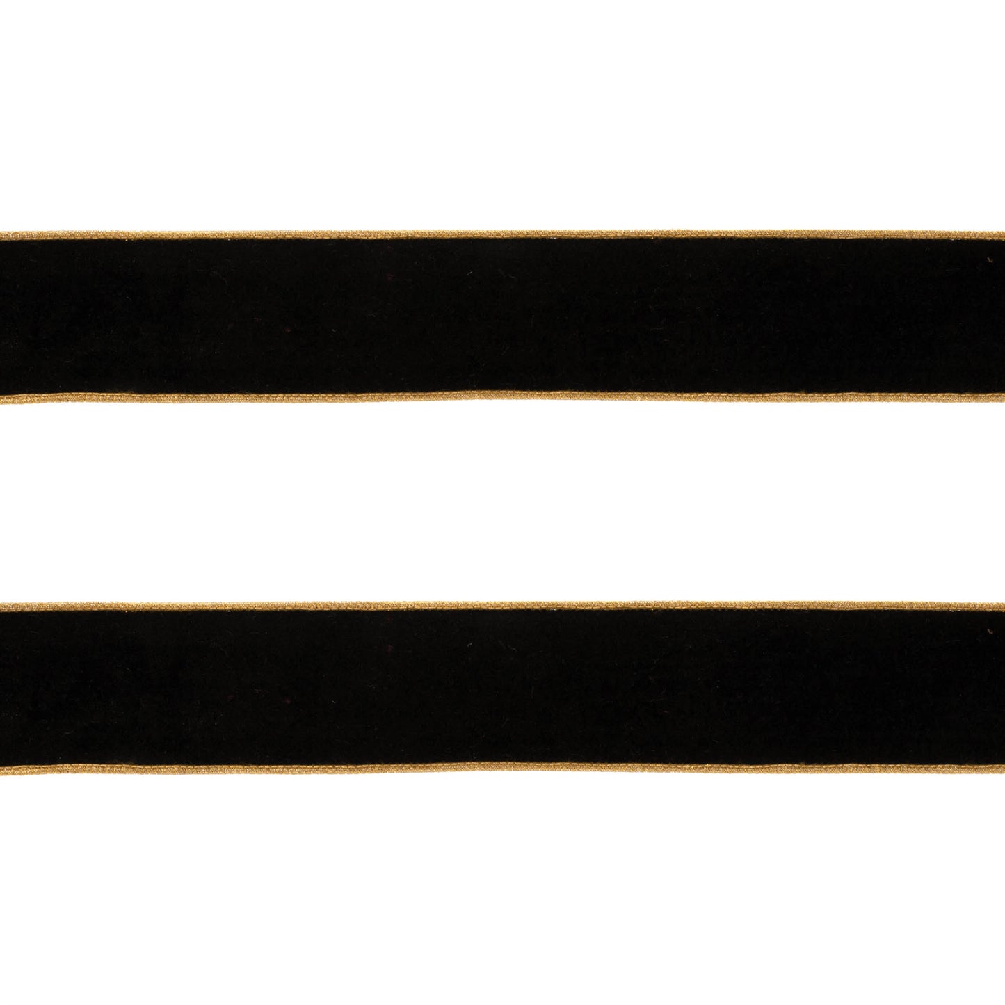 Set of two black wired ribbon rolls, 2.5″ wide × 10 yards, with gold trim for elegant bows and holiday décor
