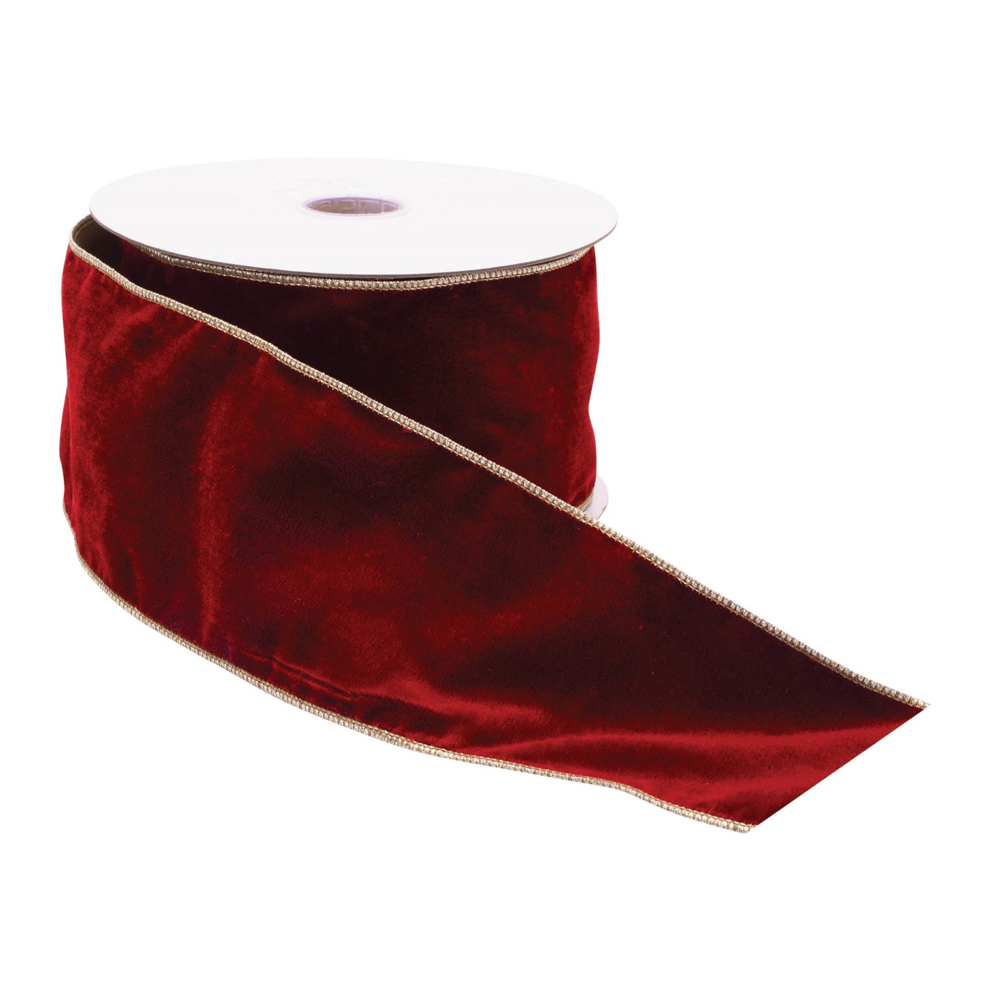 Red wired ribbon roll, 4″ wide × 10 yards with gold trim, wired edges for shaping festive bows and holiday décor