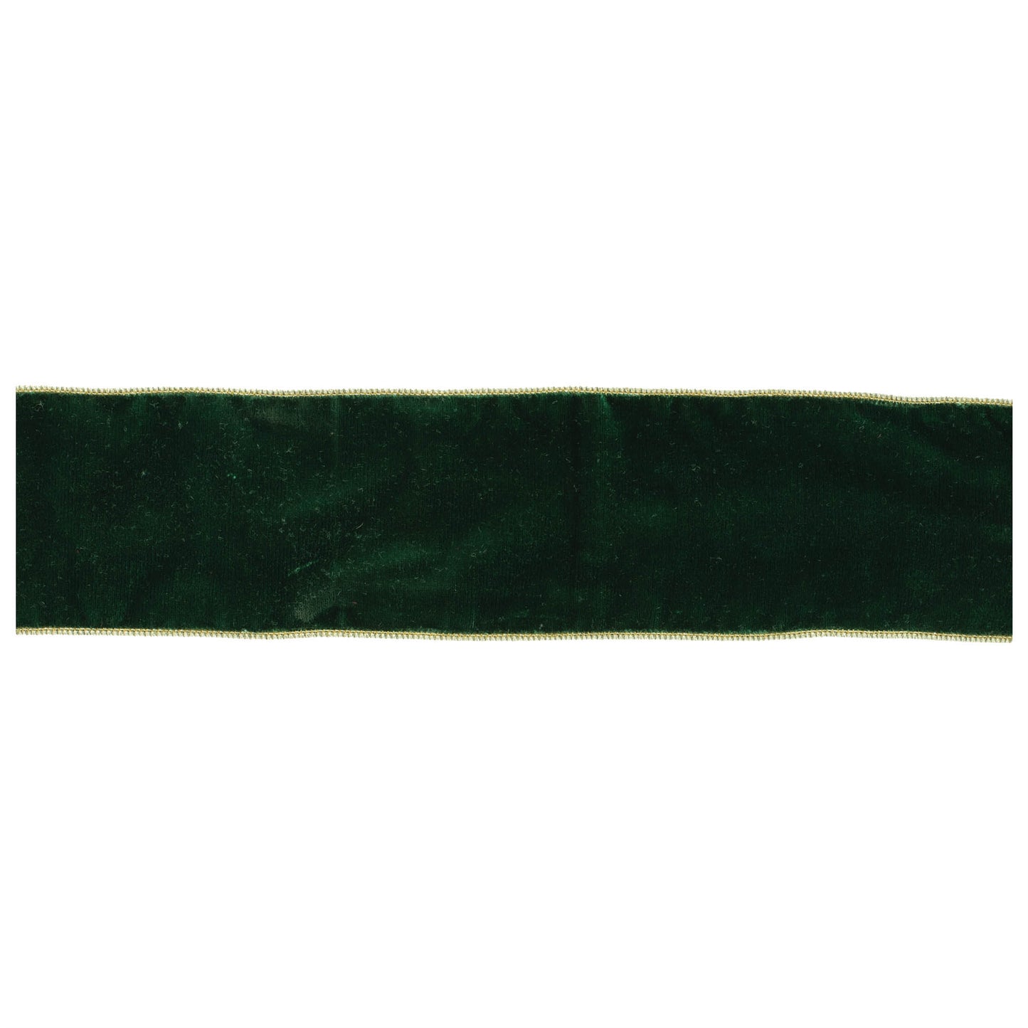 Emerald green wired ribbon roll, 4″ wide × 10 yards with gold trim and wired edges for shaping holiday bows and décor