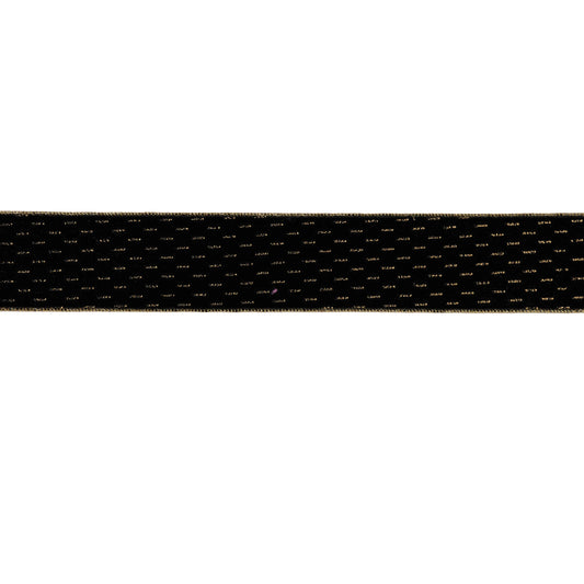 Set of two black wired ribbon rolls, 2.5″ wide × 5 yards each, with gold trim and flexible fabric for wreaths and bows