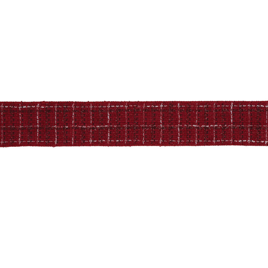 Red Tattersall plaid wired ribbon roll, 2.5″ wide × 5 yards, traditional pattern with wired edges for shaping décor