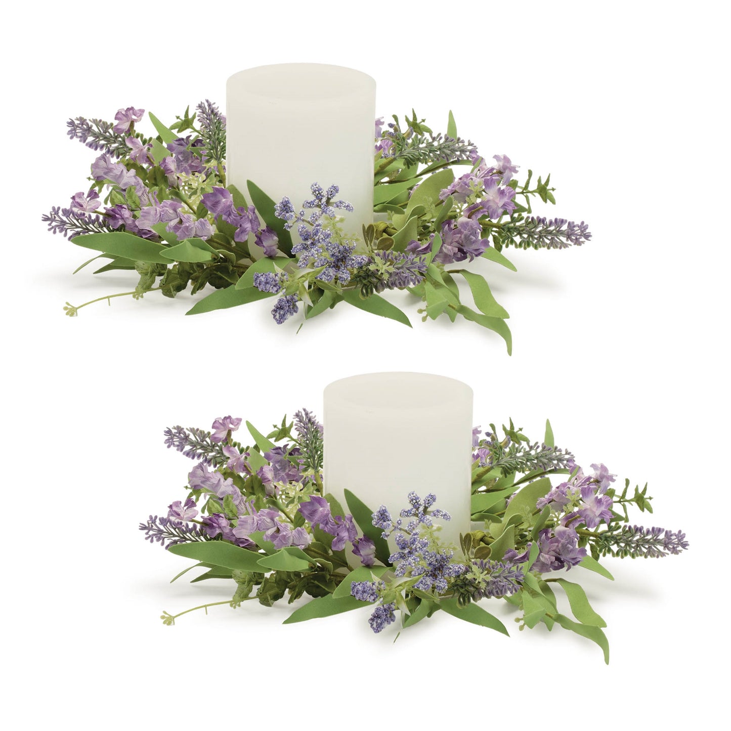 Set of 2 Mixed Lavender and Hyacinth floral candle rings for spring decor