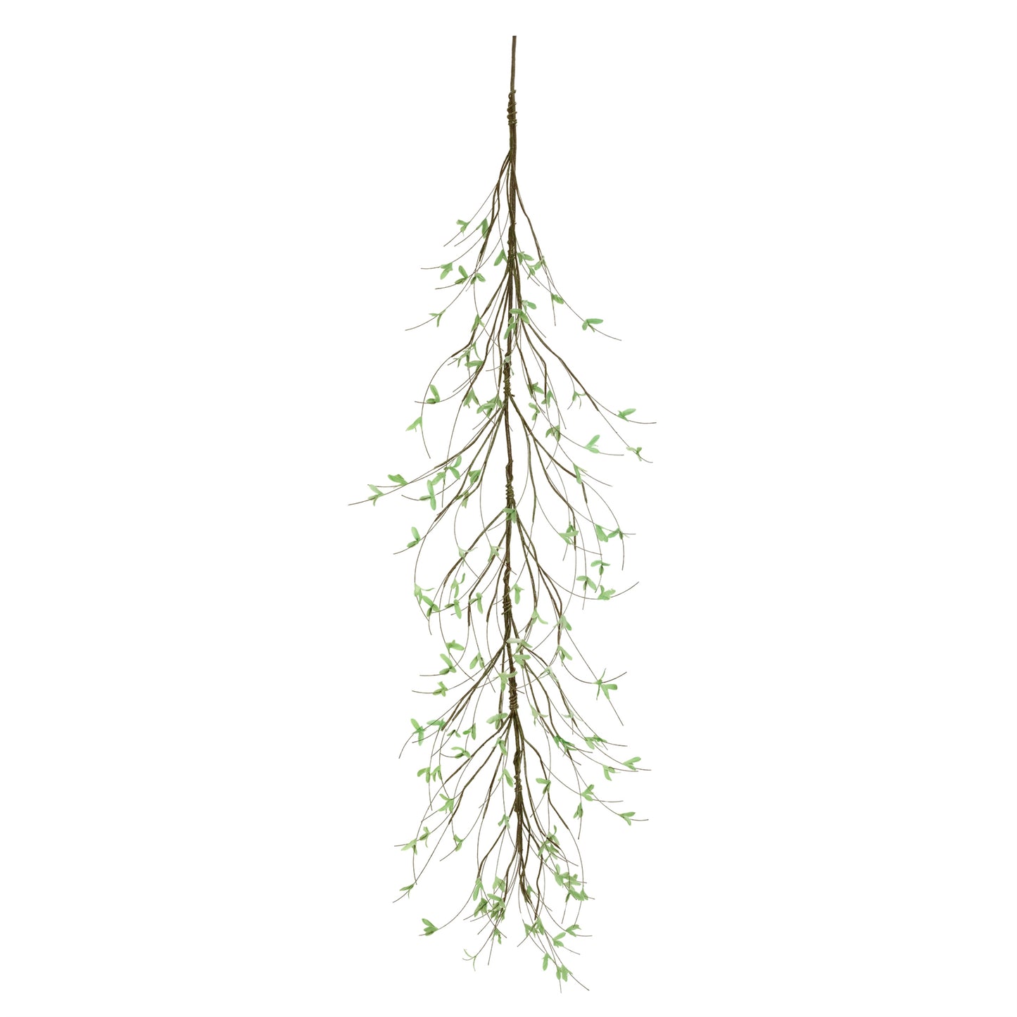 Set of 2 mini leaf twig garlands with green foliage and twig accents