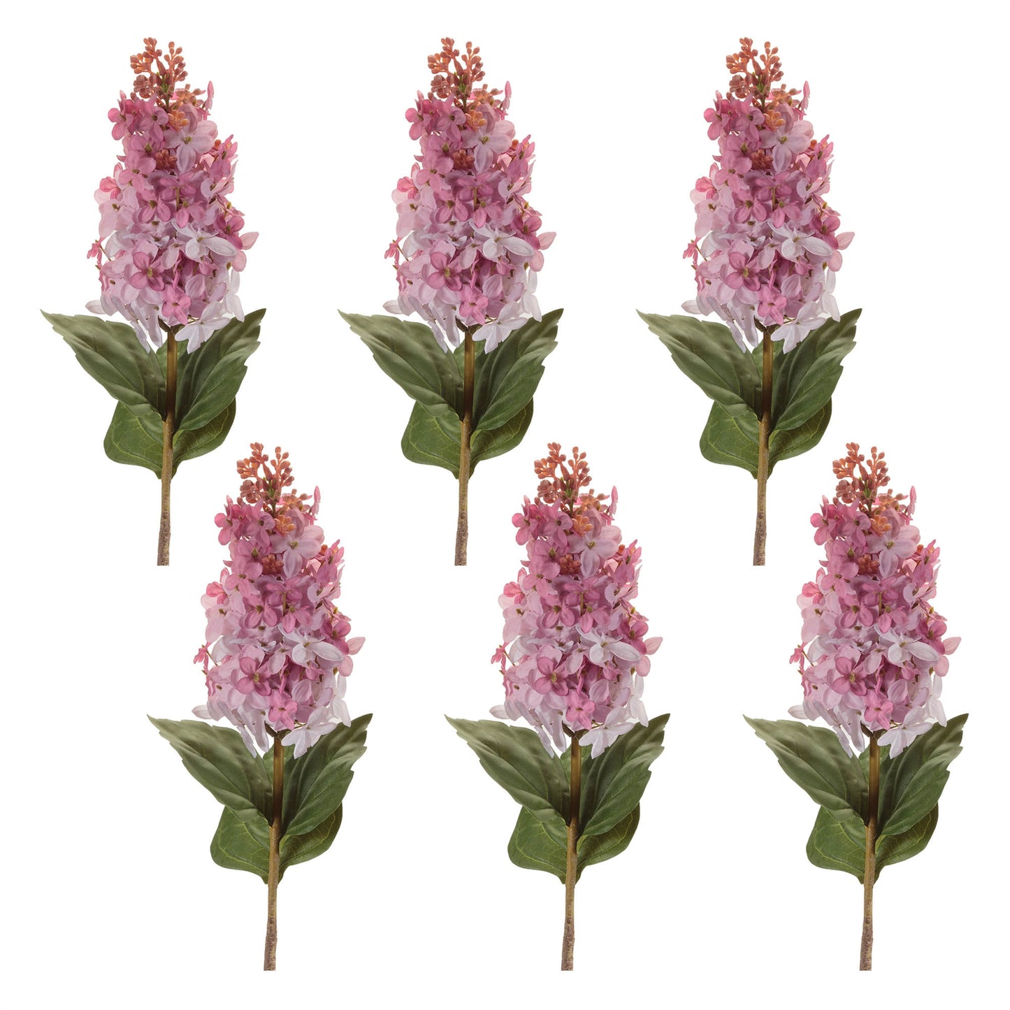 Set of 6 artificial pink and blush lilac long stem flowers