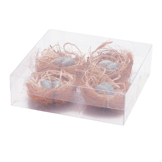 Set of 8 twig bird nests with eggs and raffia, rustic spring décor accent