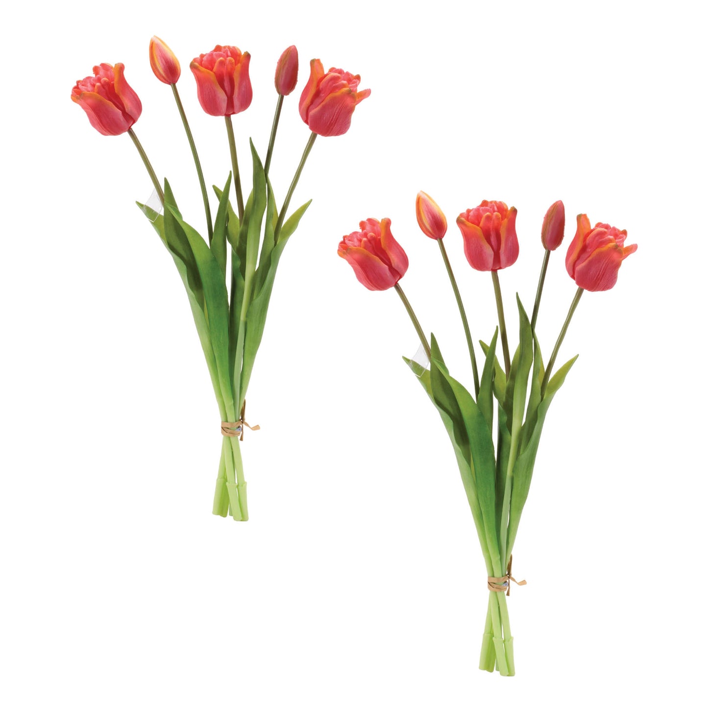Set of 3 red tulip floral bundles with lush green foliage and wired stems