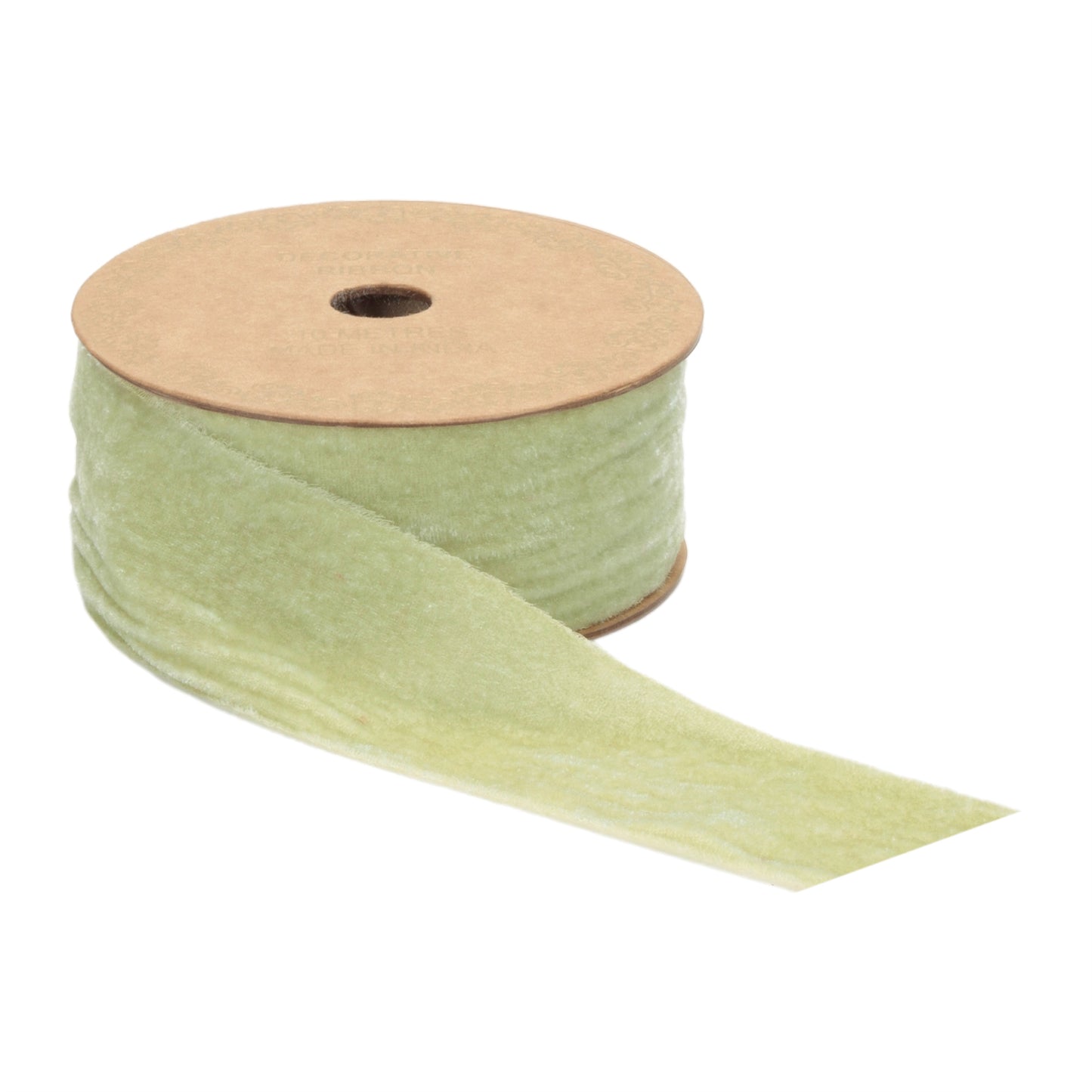 Green velvet ribbon roll, 2″ wide × 10 yards with raw fringed edges for soft, flowing wreaths and bows