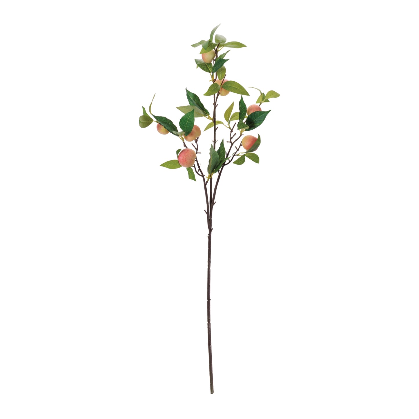 Peach fruit foliage branch set of 6 with wired stems and lush green leaves, soft fabric texture