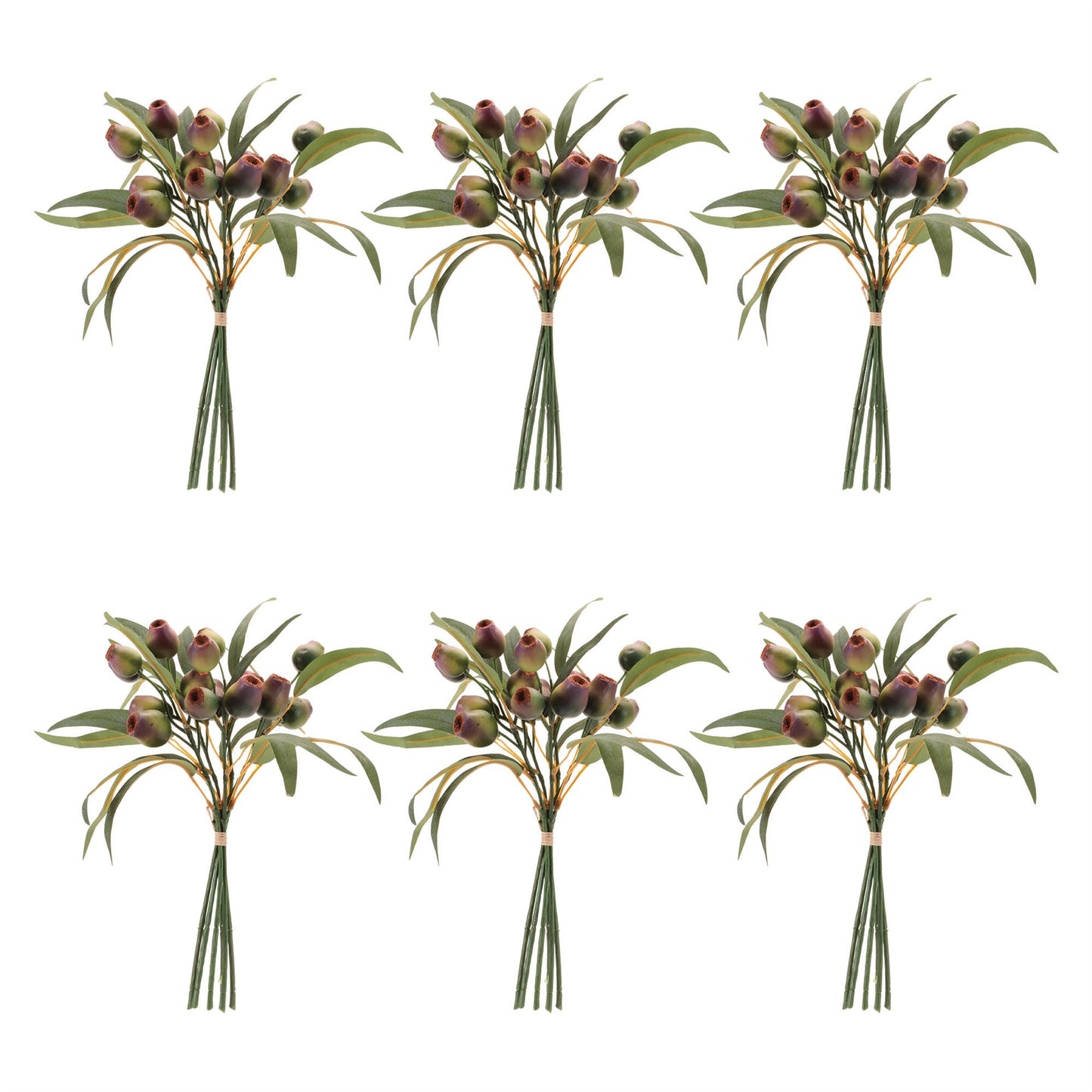 Rustic purple pod foliage bundle set of 6 with raffia wrap and wired stems for wreaths and centerpieces