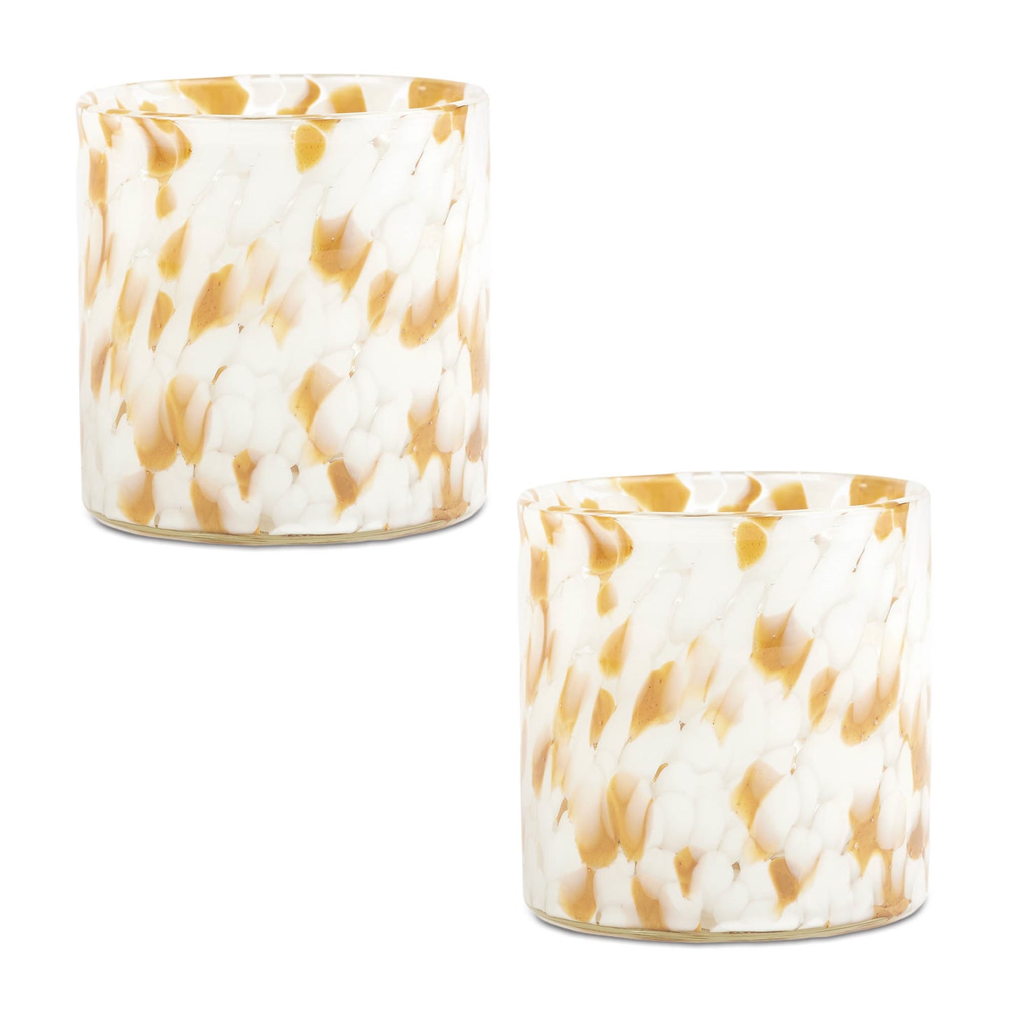 Two painted glass votive holders with vibrant color finish, artistic design, set of 2 for tabletop décor