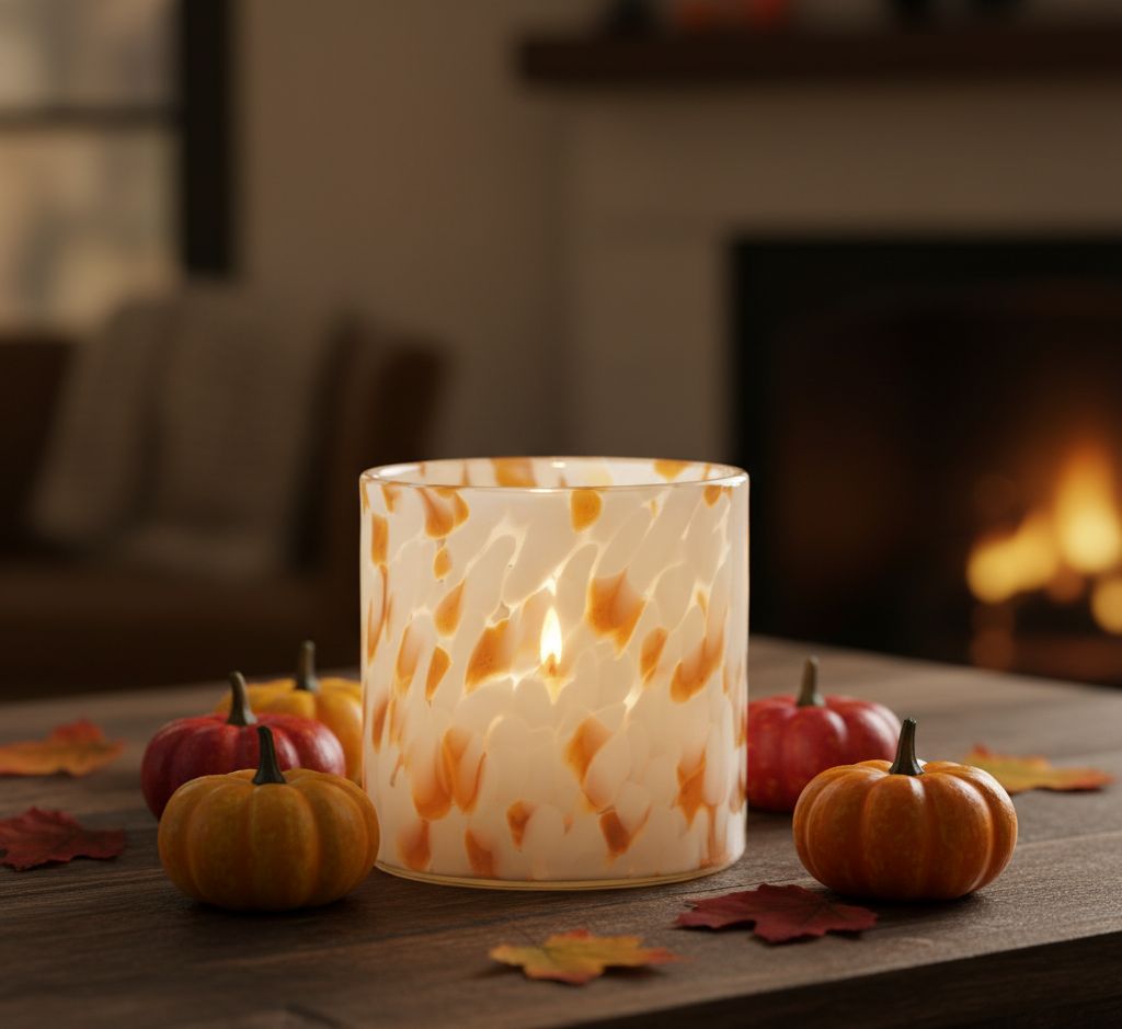 A set of two painted glass votive holders with a vibrant, multi-colored watercolor pattern sitting on a white surface.