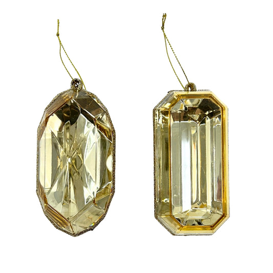 5-inch clear iridescent acrylic precious gem ornament shown in rectangle and oblong shapes
