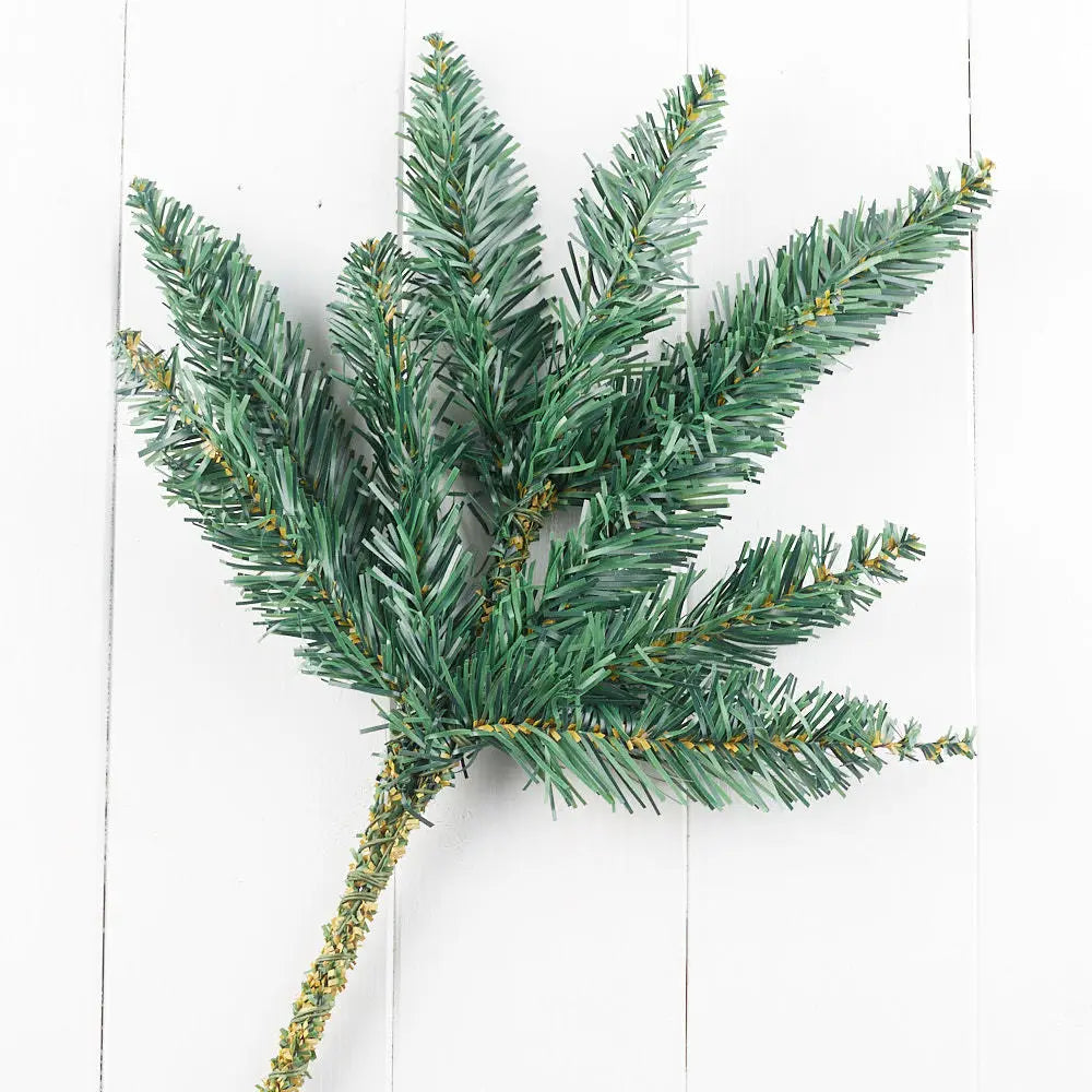 17-inch realistic artificial Canadian pine pick with green needles and flexible wire stem