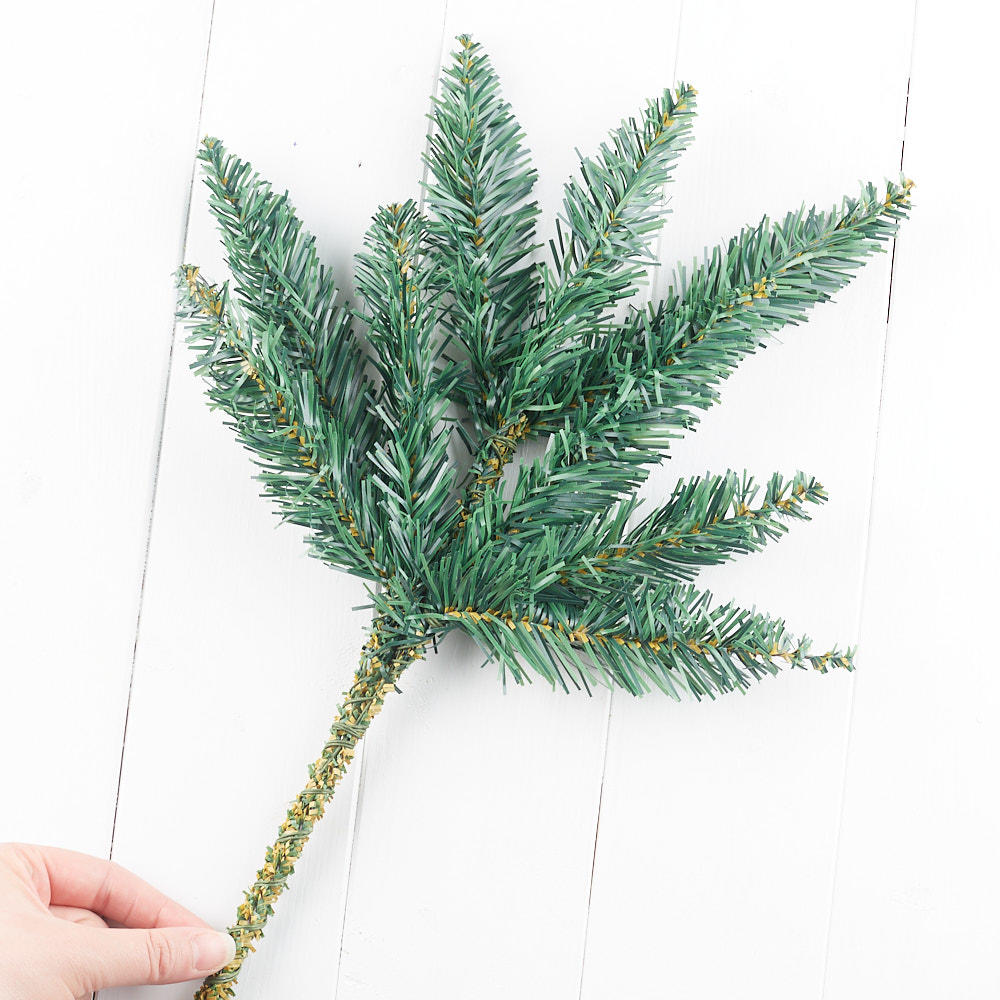 17-inch realistic artificial Canadian pine pick with green needles and flexible wire stem