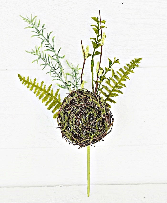 Natural fern and birdnest pick for woodland garden spring decorating