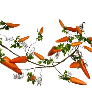 46 inch cute carrot vine garland with artificial carrots and foliage for spring Easter decorating and farmhouse styling