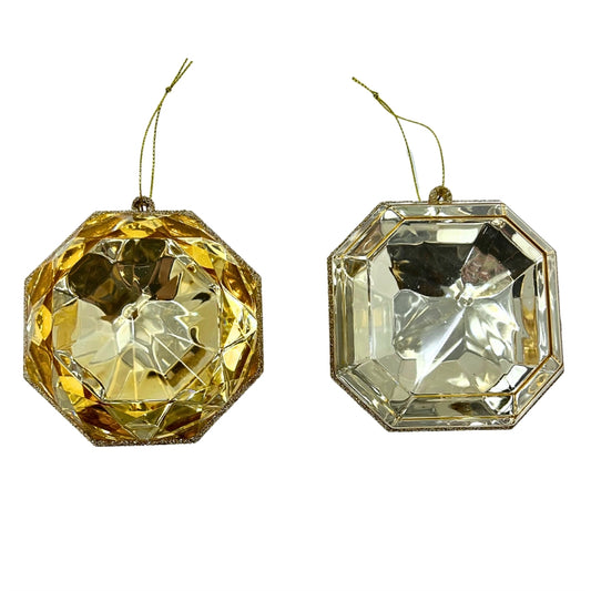4-inch champagne acrylic precious gem ornament available in round or square faceted shapes