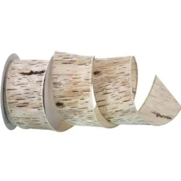 4″ × 10 yd wired polyester ribbon with frosted birch winter design—perfect for gift wrapping, wreaths, and tree trim