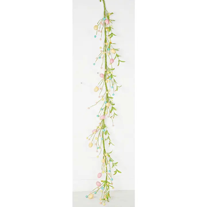 4 foot mix pastel eggs with willow leaves garland for Easter spring decorating and seasonal door displays