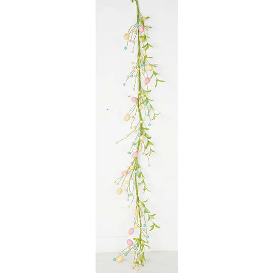 4 foot mix pastel eggs with willow leaves garland for Easter spring decorating and seasonal door displays