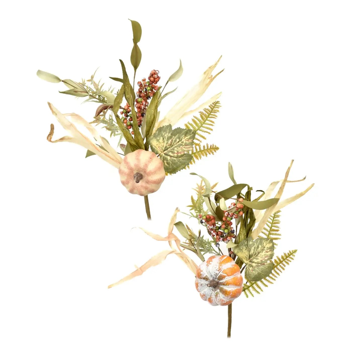 David Christopher rustic hayride pumpkin pick with red berries and corn husk