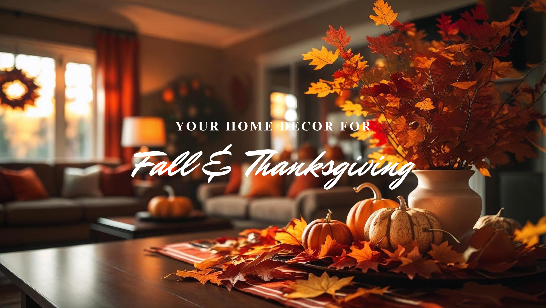 alt="Fall and Thanksgiving seasonal home decor featuring autumn wreaths and natural botanical accents"