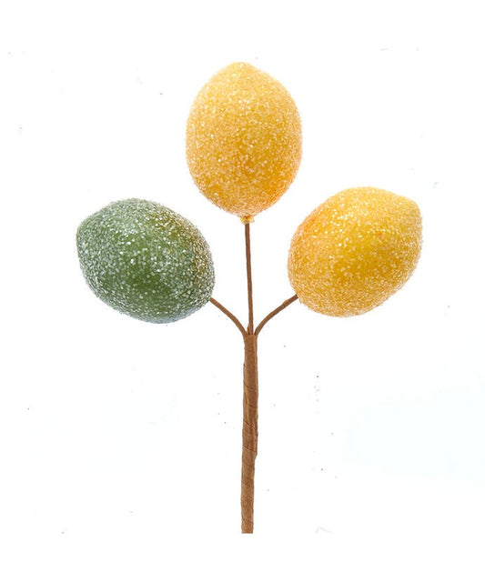 11-inch lemon and lime floral pick with green leaves on a flexible wire stem