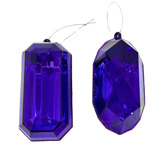 5-inch midnight purple acrylic gem ornament available in rectangle and oblong faceted shapes