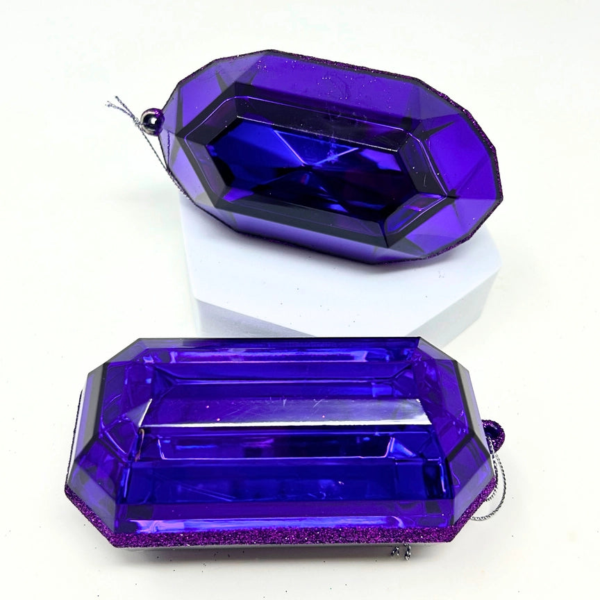 5-inch midnight purple acrylic gem ornament available in rectangle and oblong faceted shapes