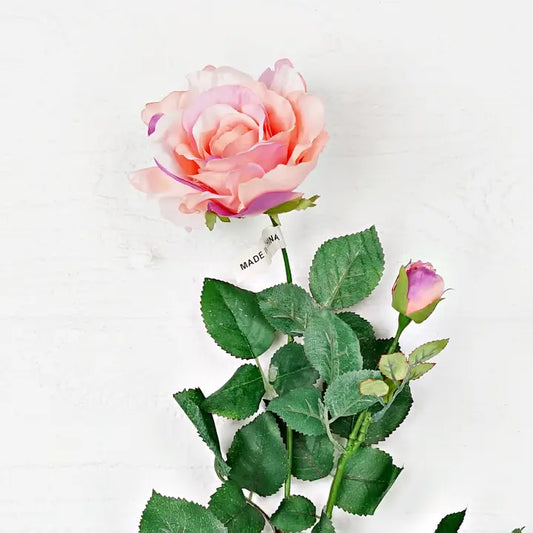 29 inch tall rose mauve bud with leaves artificial flower stem for elegant home decorating