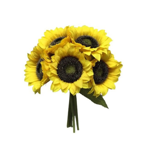 Bright yellow sunflower bouquet with artificial lifelike blooms