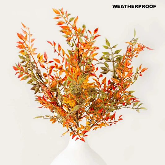 18-inch weatherproof autumn vine bush with petite vinyl fall-colored leaves and 7 separable stems