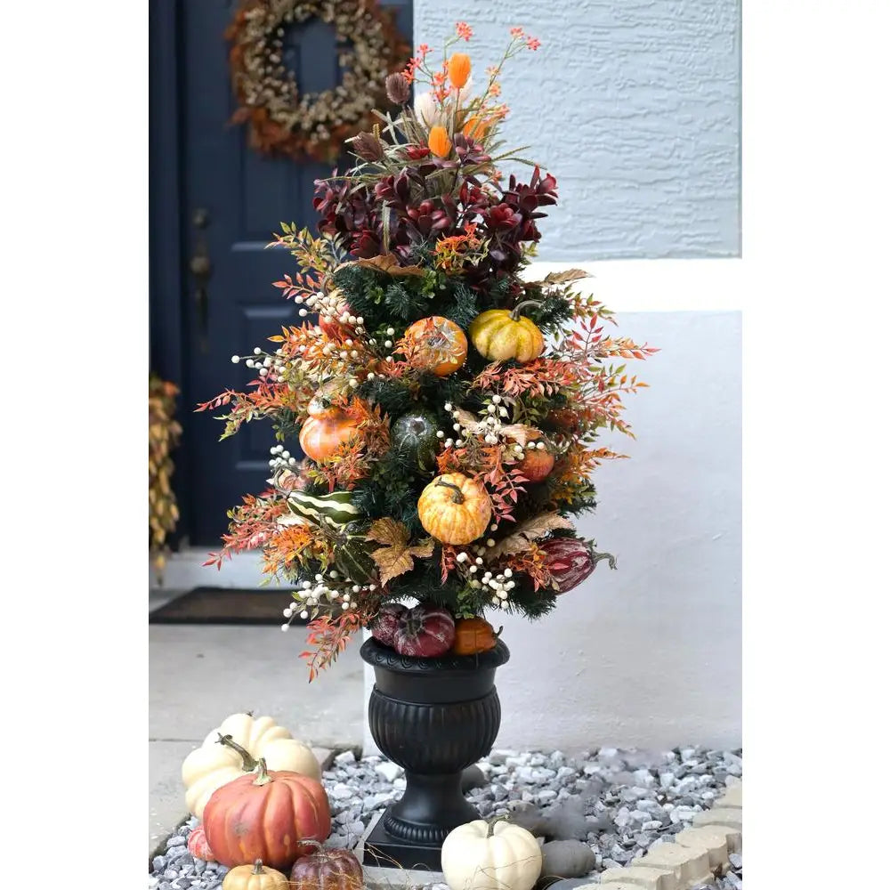 18-inch weatherproof autumn vine bush with petite vinyl fall-colored leaves and 7 separable stems