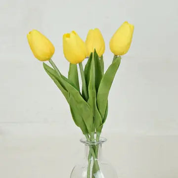 15 inch real touch yellow tulip bud stem with realistic texture for spring flower arrangements and home decorating