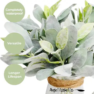 14 inch realistic flocked artificial lambs ear greenery with soft textured leaves for natural home decorating