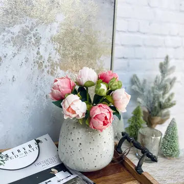 10.5 inch real touch peony bundle with 8 pink flowers and buds featuring 2.5 inch blooms for wedding arrangements