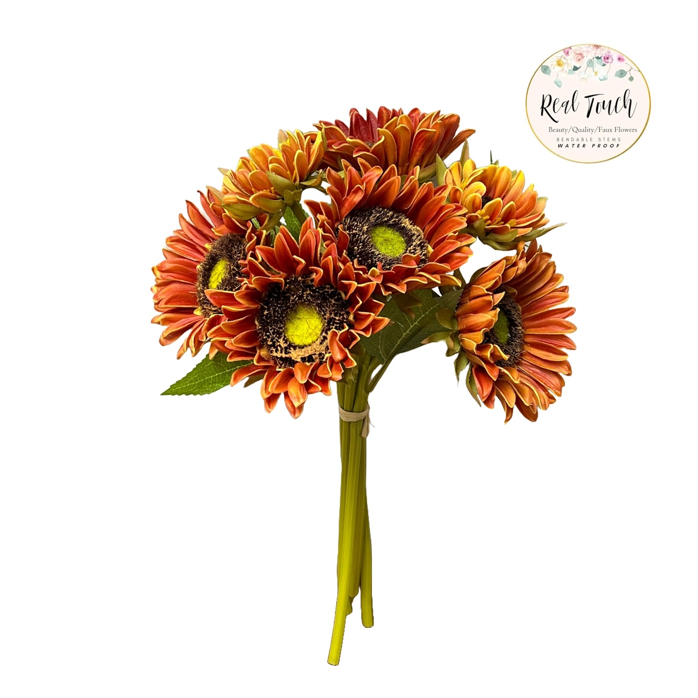 13-inch real touch sunflower floral bundle with rustic farmhouse styling