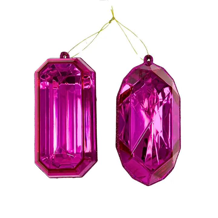 5-inch fuchsia acrylic gem ornament available in rectangle or oblong faceted designs