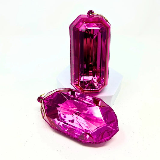 5-inch fuchsia acrylic gem ornament available in rectangle or oblong faceted designs