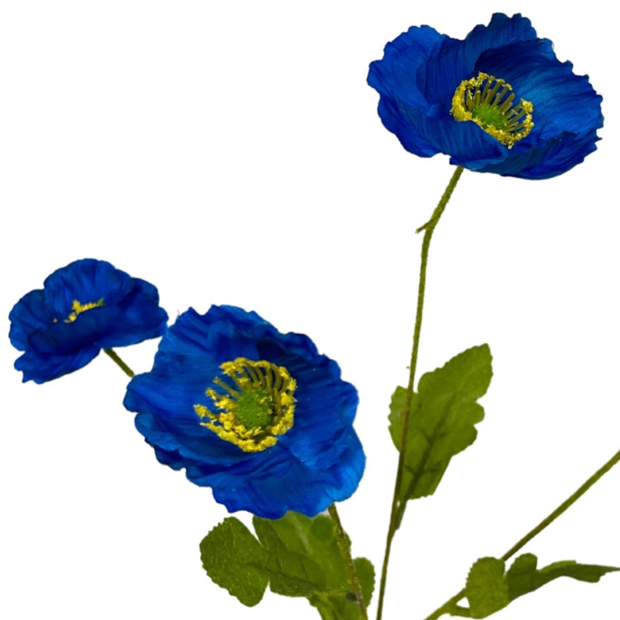 23.5-inch artificial blue mini poppy spray with multiple small blooms on flexible stems
