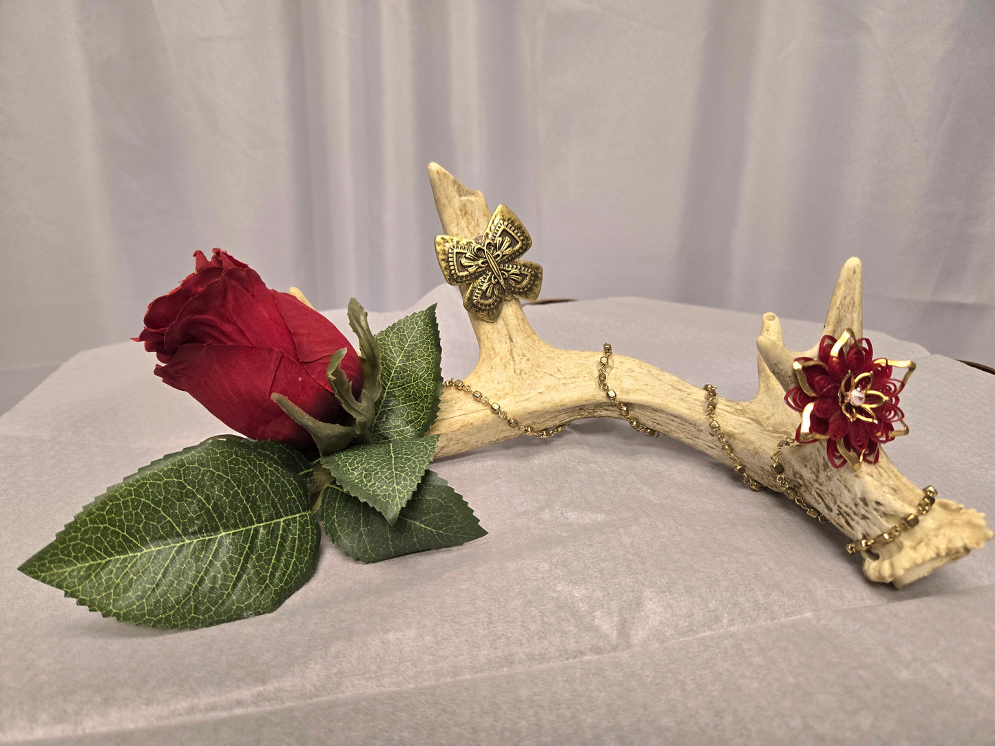 5-Point White-Tail Deer Antler Art | Rustic Red & Natural Decor, 10"