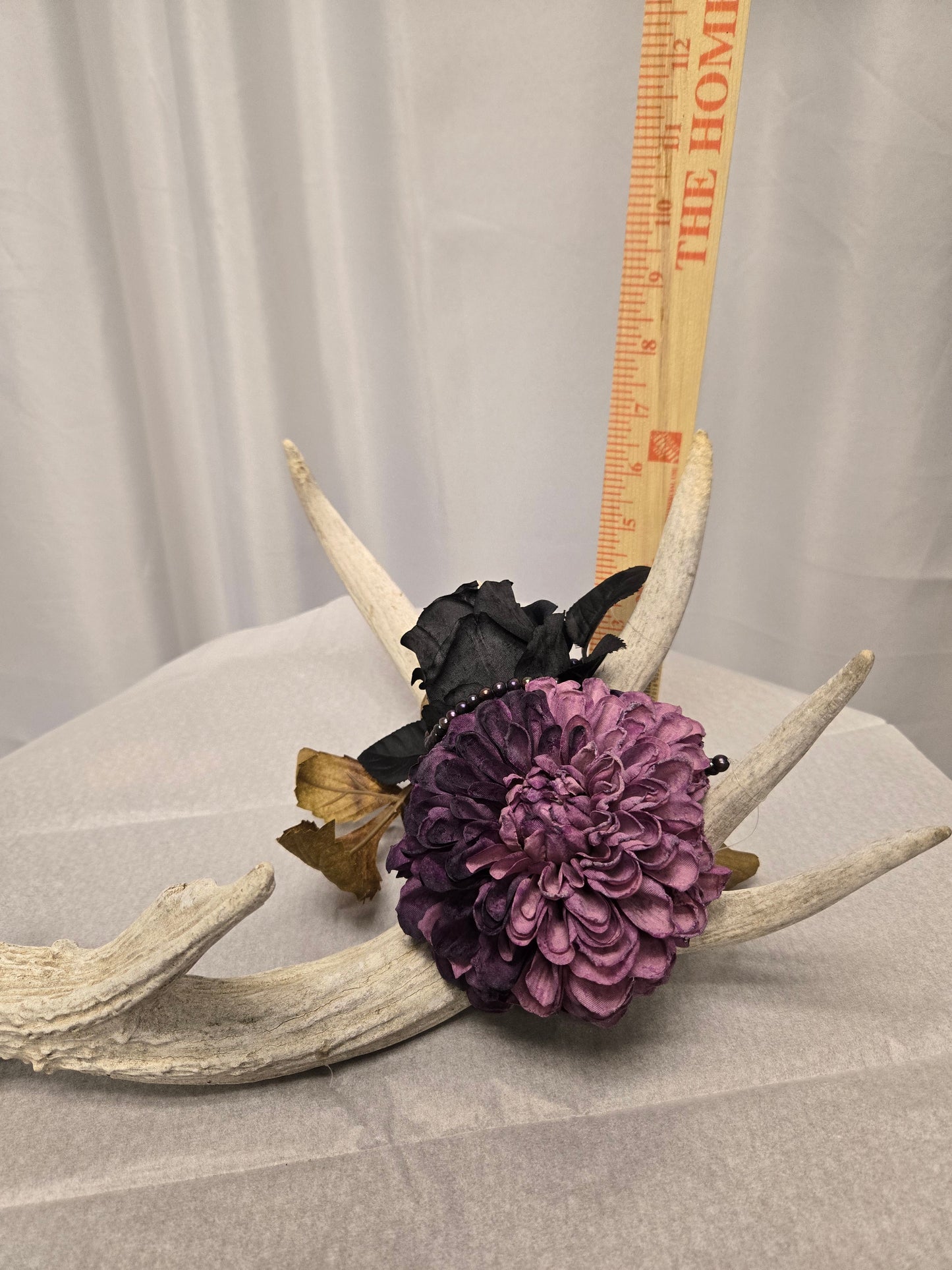 5-Point White-Tail Deer Antler Art | Rustic Black & Purple Decor, 13"