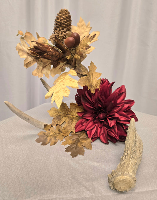 5-Point White-Tail Deer Antler Art | Rustic Brown, Burgundy & Natural Decor, 10"x12"