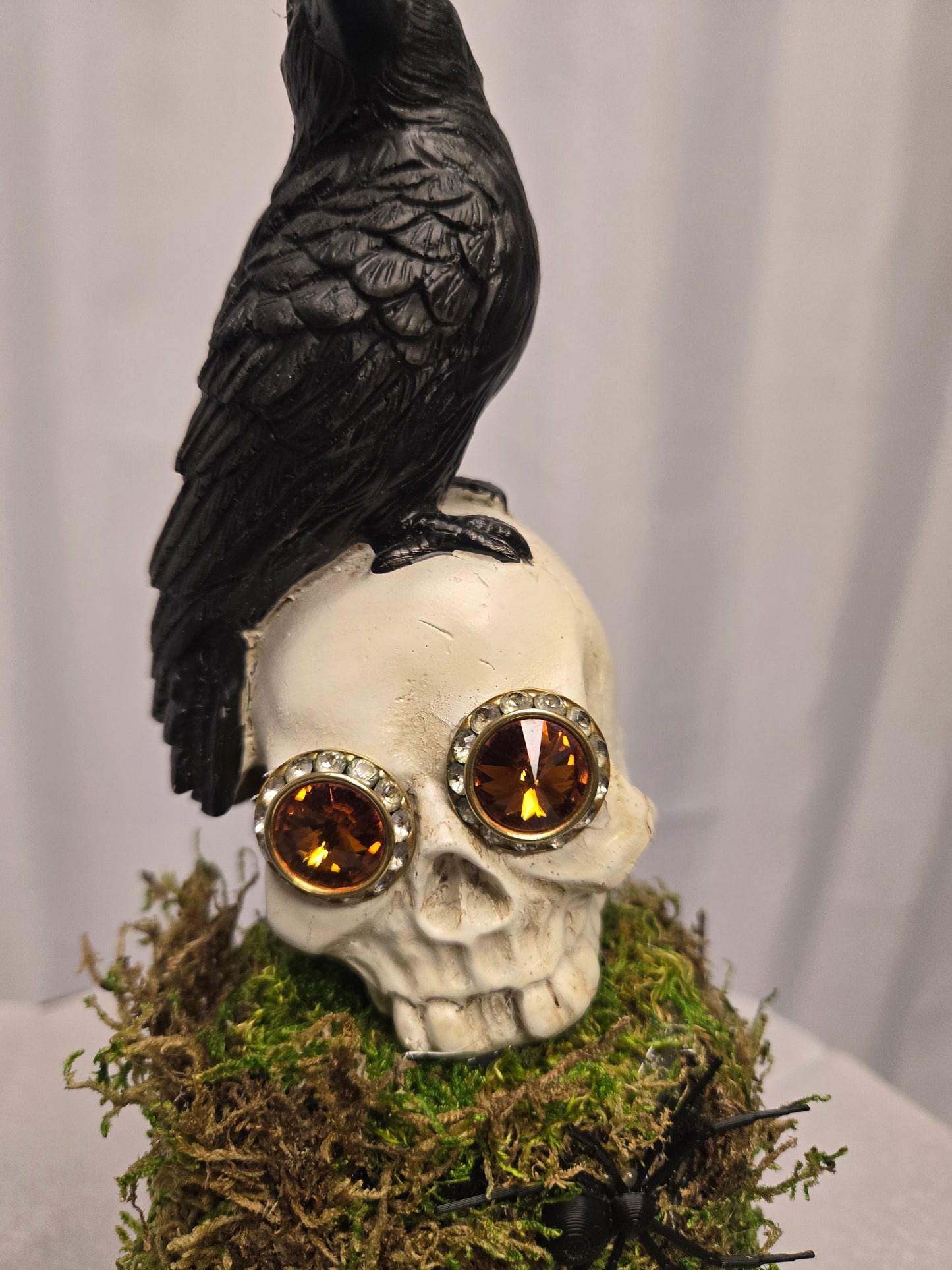 Gothic Inspired Skull & Raven Art, Black, Green & White, 13"