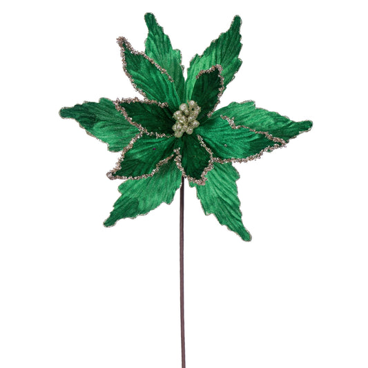 21.5" Midnight Green Poinsettia Stem Floral Pick Vickerman   