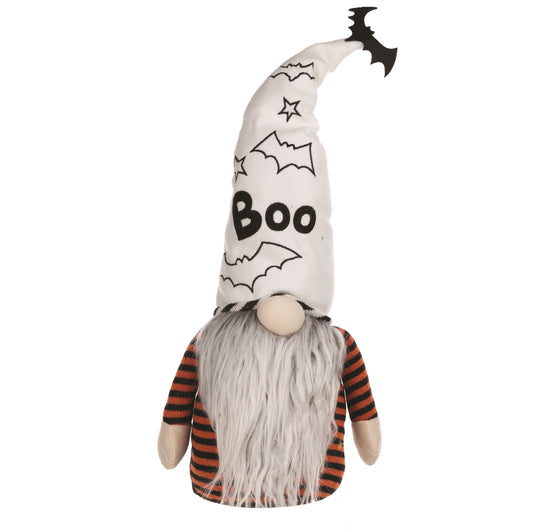 Plush Halloween ghost gnome shelf sitter 24 inch with bat wings and “BOO” sign accent
