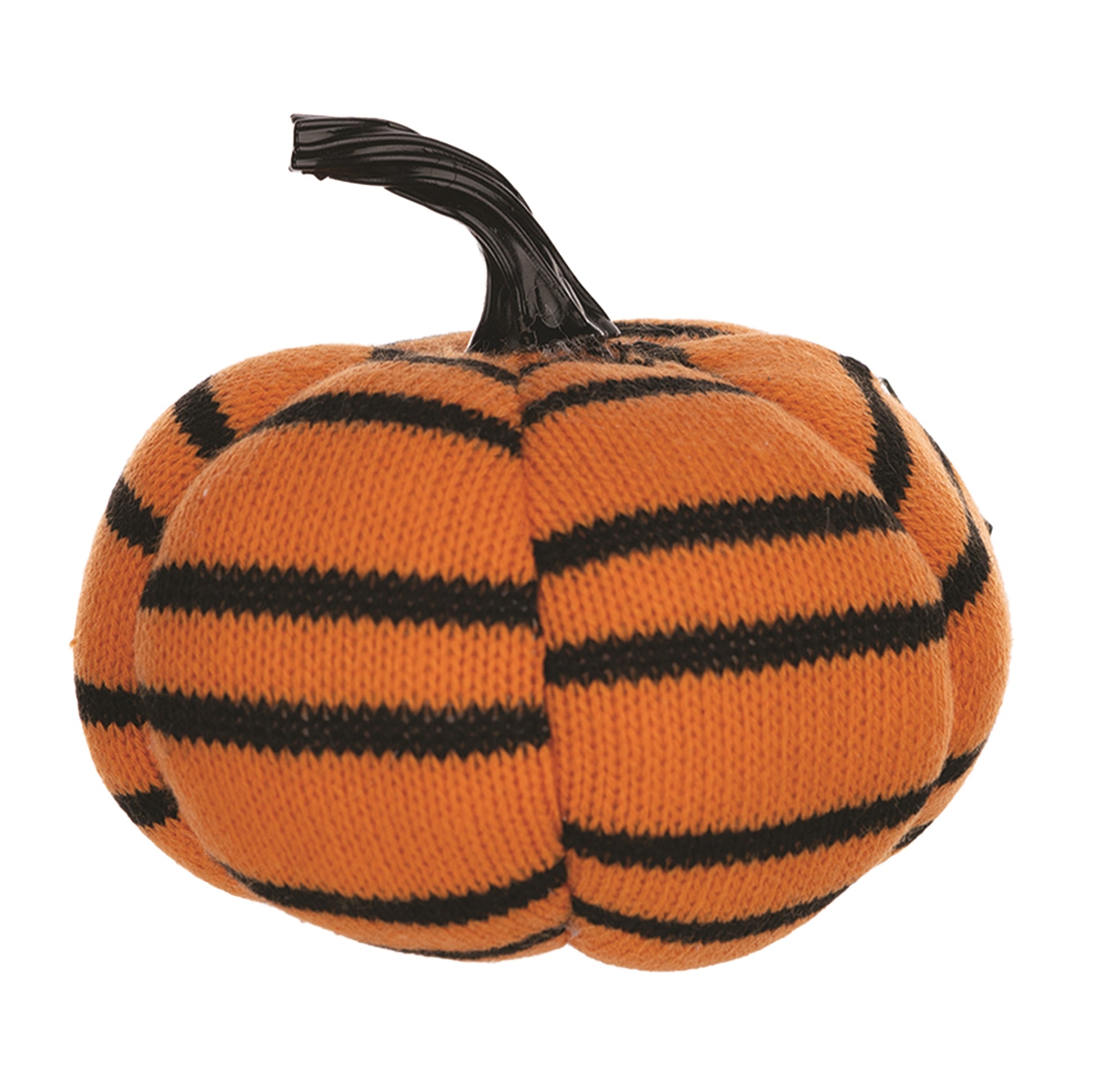 Plush Halloween striped pumpkins set of 4 — orange and black fabric accent décor
